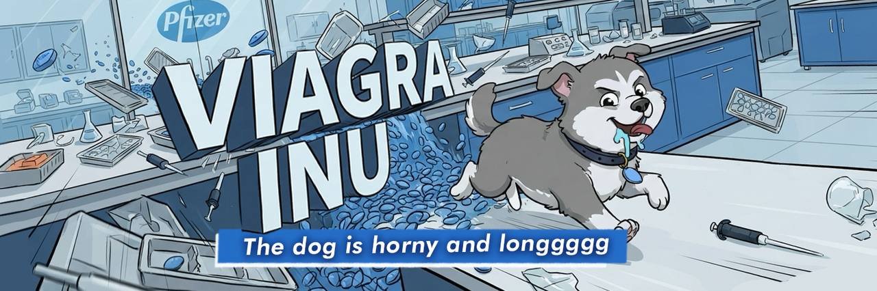Viagra Inu makes a chaotic entrance in a blue laboratory